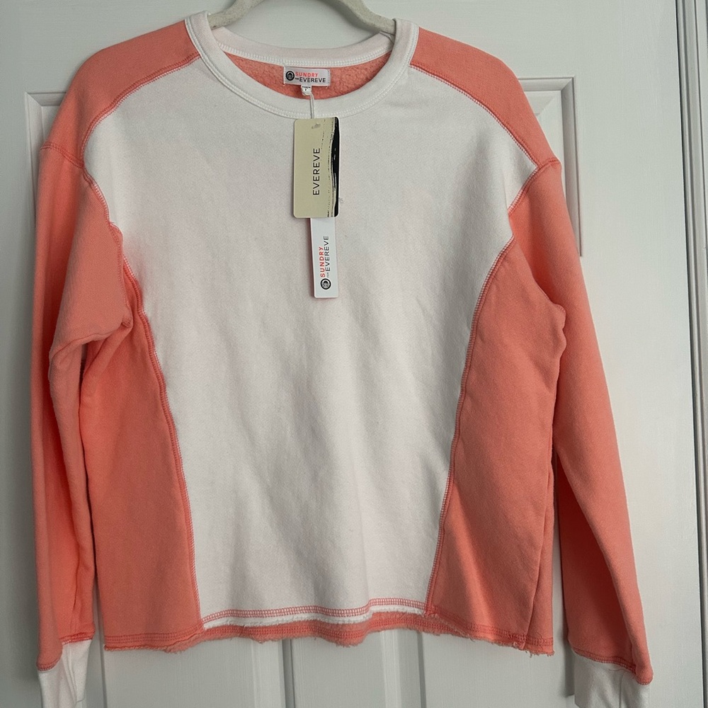Sundry For Evereve Color Block Sweatshirt Women S (1) Peach White Pullover Crew